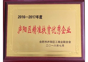 安徽鼎鑫投資集團榮獲2016-2017年度廬陽區(qū)精準(zhǔn)扶貧優(yōu)秀企業(yè)稱號